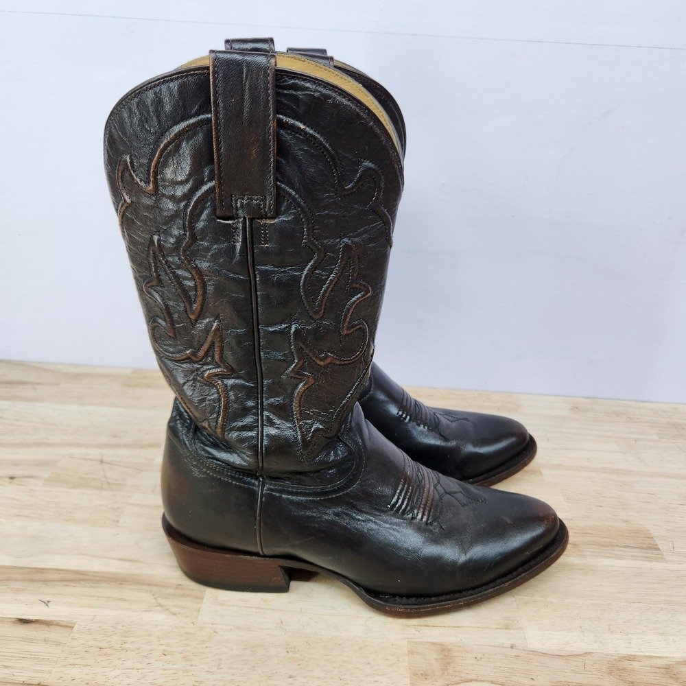 Stetson Carlisle Leather Western Cowboy Boots Mens Size 8 1/2 D Black